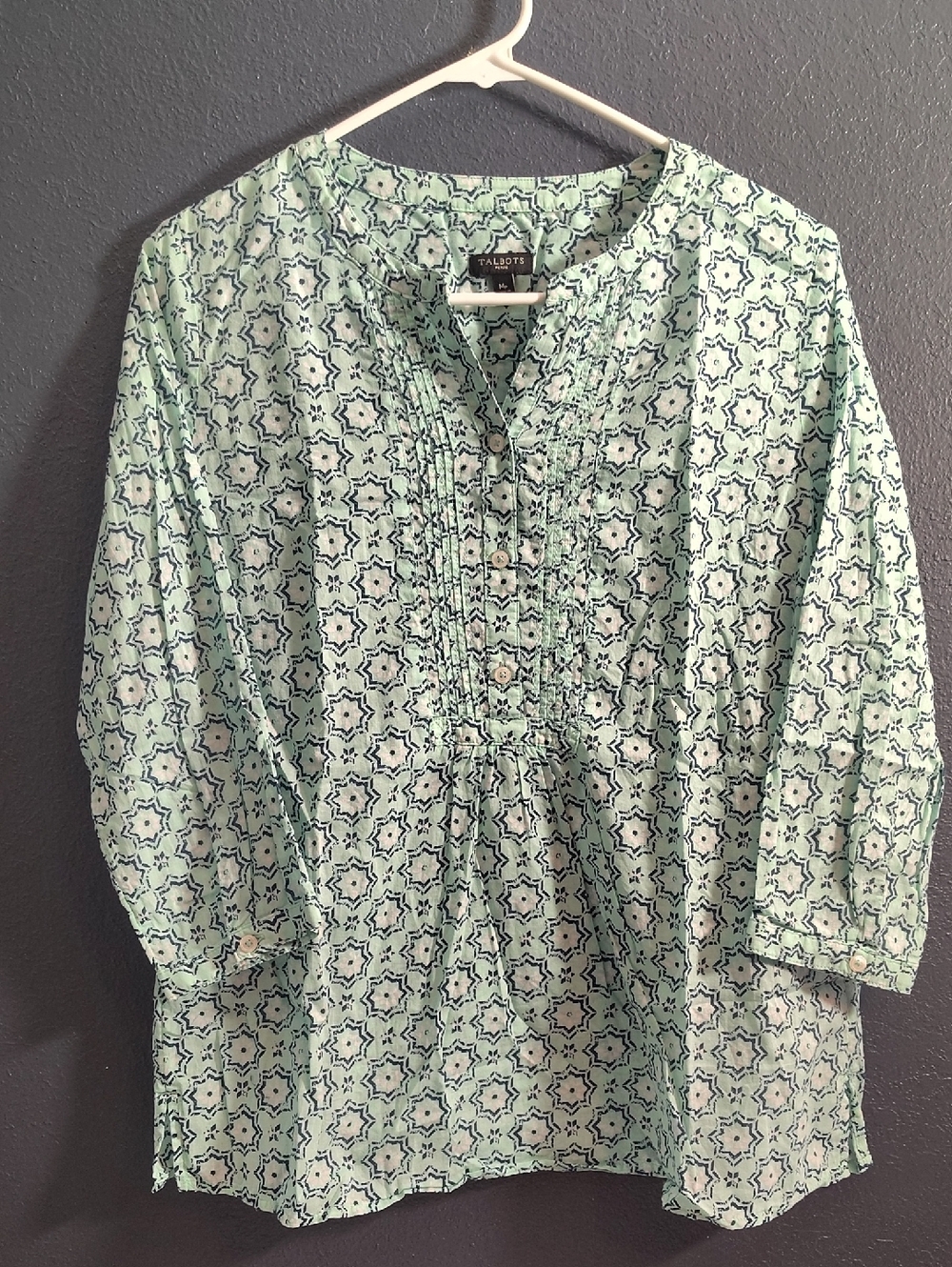 Talbots Coastal Cotton Chic Lightweight summer  Printed Pull Over Shirt